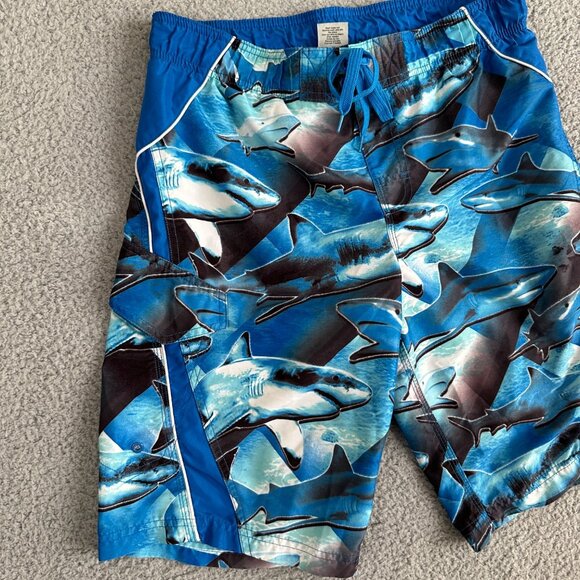 Hang Ten Swim Trunks Shorts Mens Size Large Blue Gray Shark Print Athleisure - Picture 5 of 12